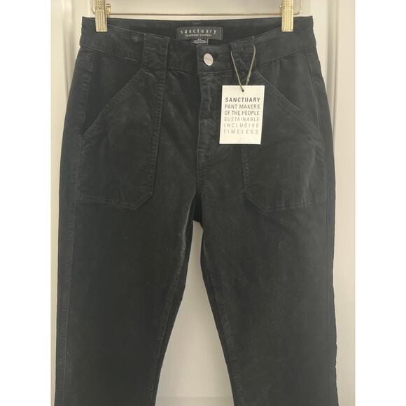 NWT Anthropologie Sanctuary Black Velveteen Boot Cut Pants Sz 27 - Picture 3 of 7